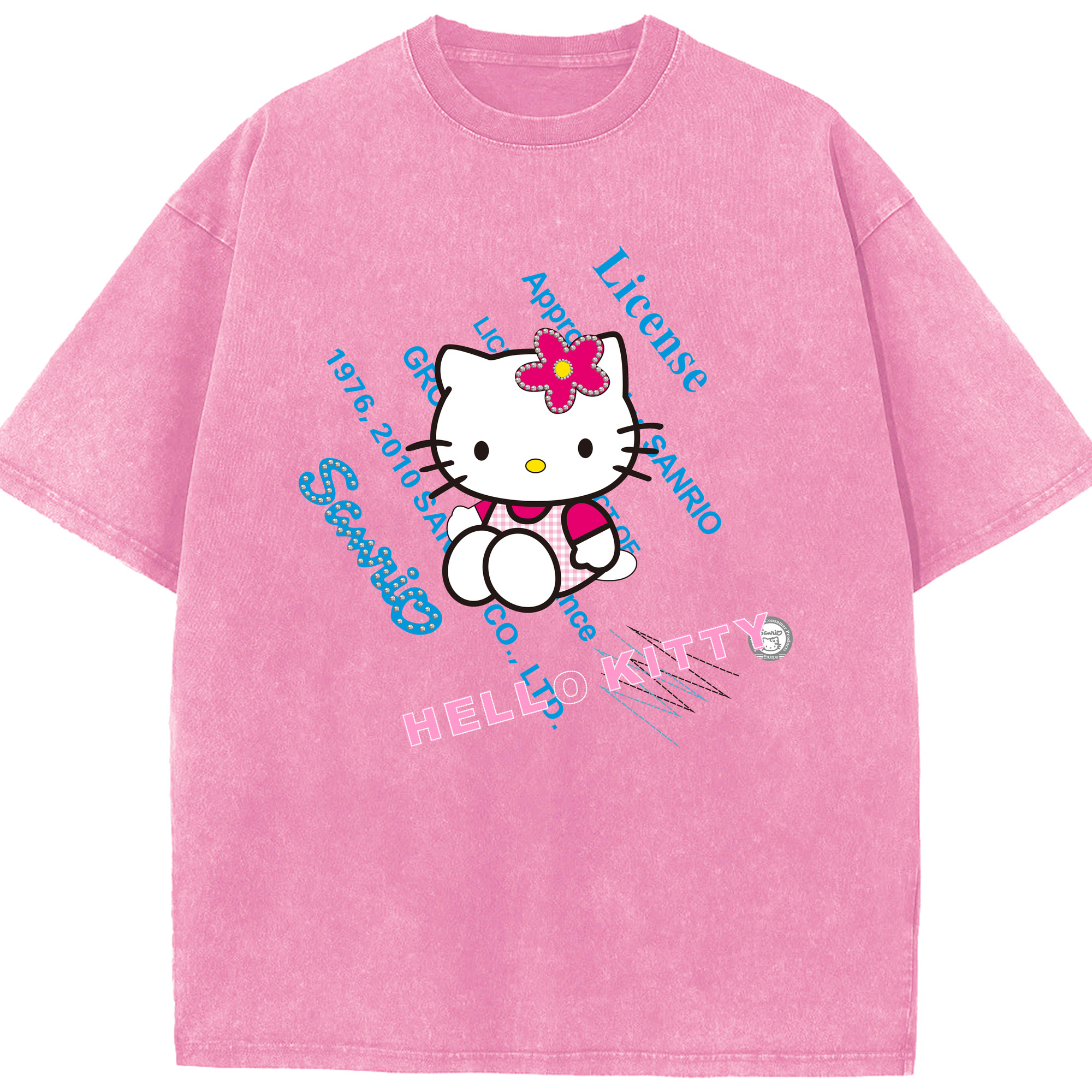 （画像用） Hello Kitty ハローキティ 綿100% ヴィンテージ風 半袖Tシャツ（フロントプリント）